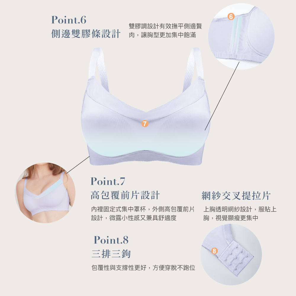 【可蘭霓Clany】台灣製慵懶自在 涼感包覆無鋼圈M-3XL內衣 淺灰 6999-61, , large