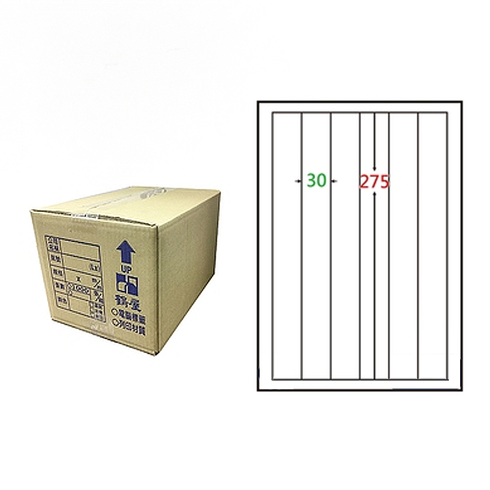 【鶴屋】A4電腦標籤 30x275mm 直角 6格 1000張入 / 箱(L30275 LX), , large
