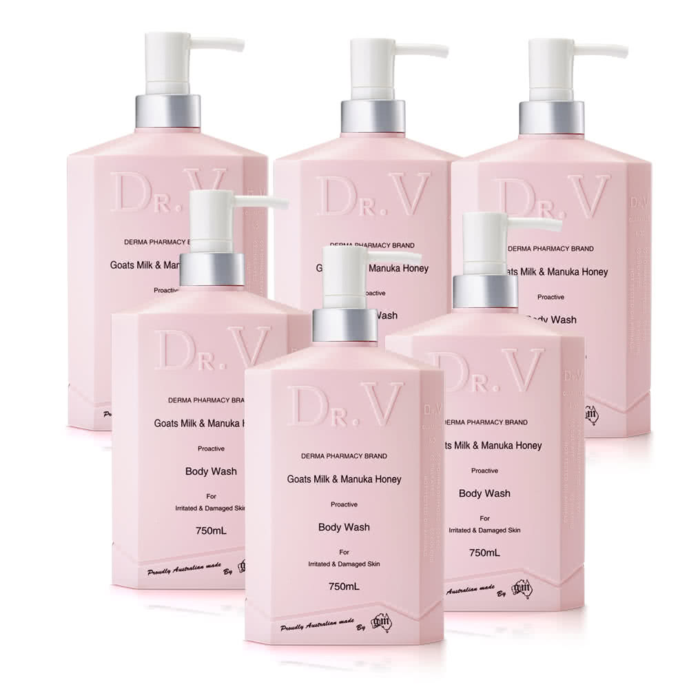 【澳洲Dr. V 】專業級配方-山羊奶曼努考蜂蜜沐浴乳(6入組 750ml/瓶), , large