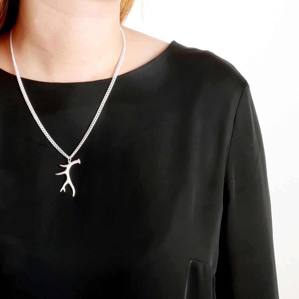 【Angel & Me】Large Deer Antler s925 sterling silver necklace Birthday gift, , large