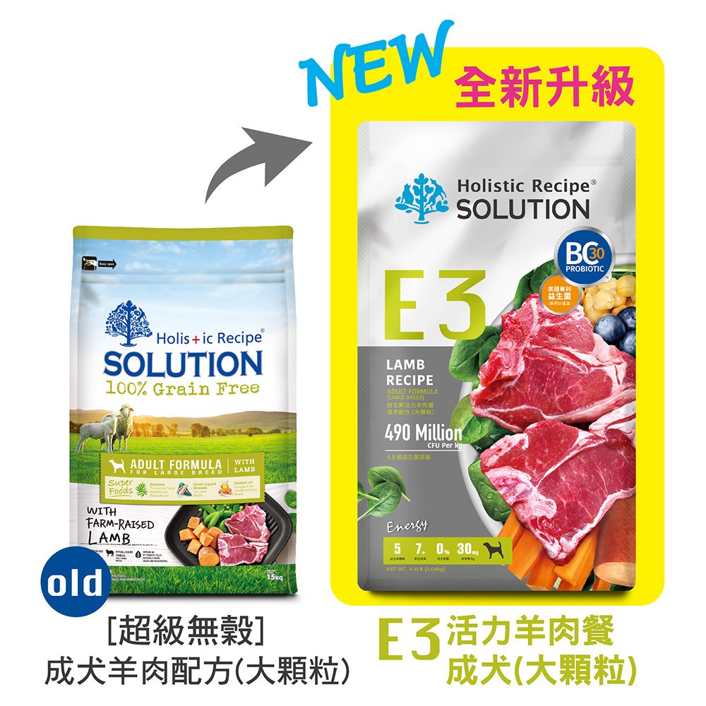 【耐吉斯】E3 活力羊肉餐 無穀成犬配方 大顆粒(成犬飼料 狗飼料 狗糧 犬糧 狗食)22LB(9.98KG), , large