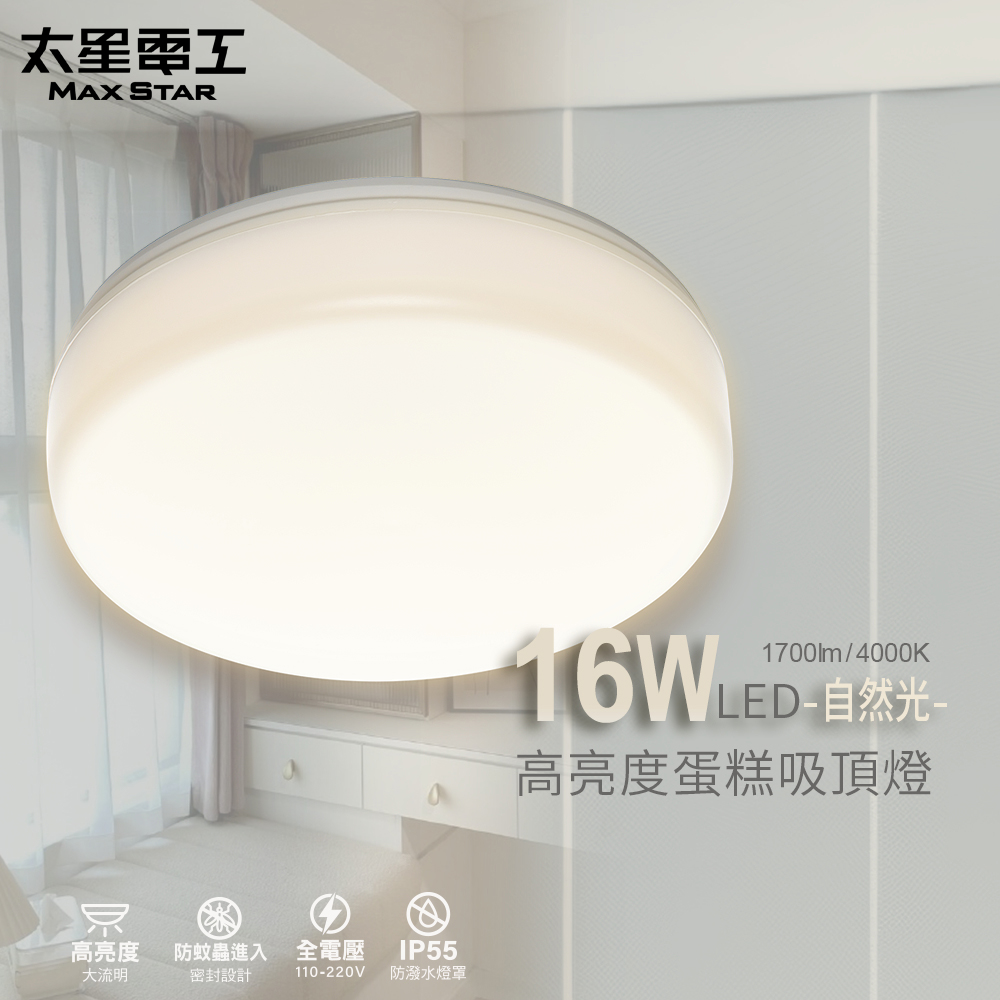 【太星電工】LED高亮度蛋糕吸頂燈16W/自然光, , large