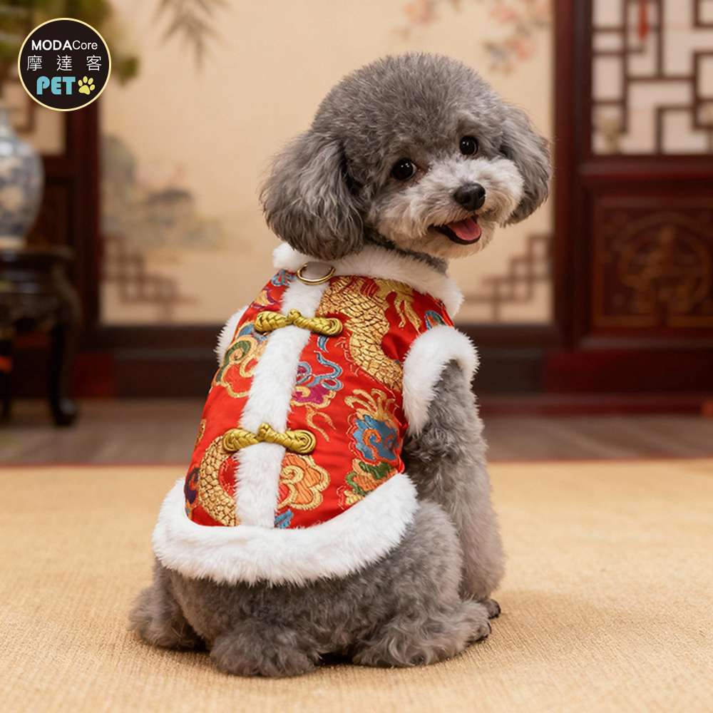 摩達客 寵物服飾 601新年開運招財刺繡唐裝｜狗貓春節拜年寵物衣 尺寸可選, , large