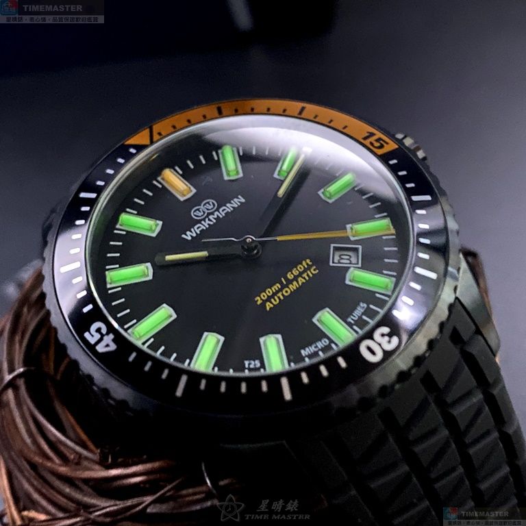 [星晴錶業]WAKMANN手錶,42mm,WA00033黑色錶面黑錶殼深黑色矽膠錶帶款, , large
