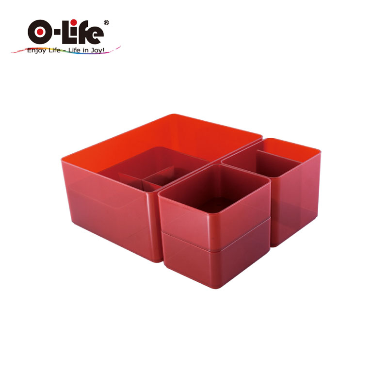 【O-Life】B-014 stacking storage box-red 5-piece set, , large