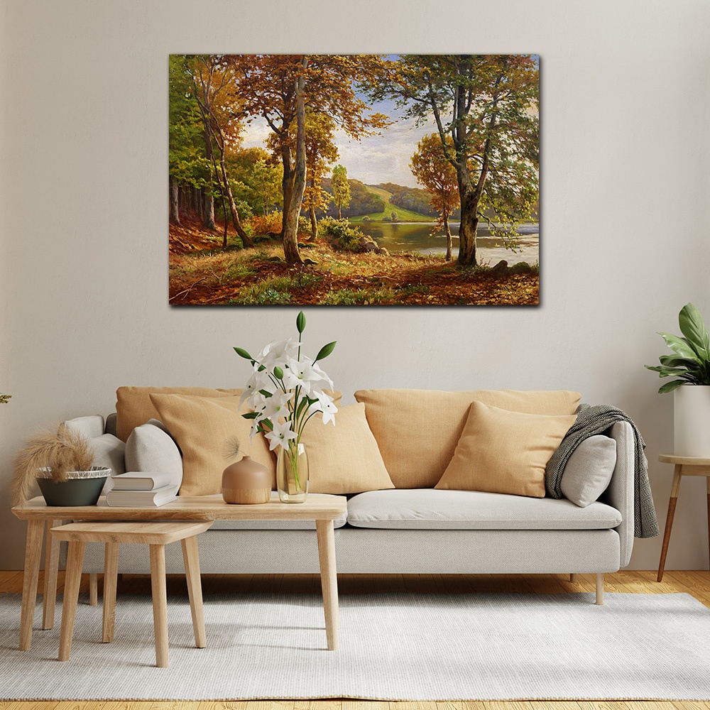 【御畫房】湖畔風景 國家一級畫師手繪油畫60&times;90cm(VF-194), , large