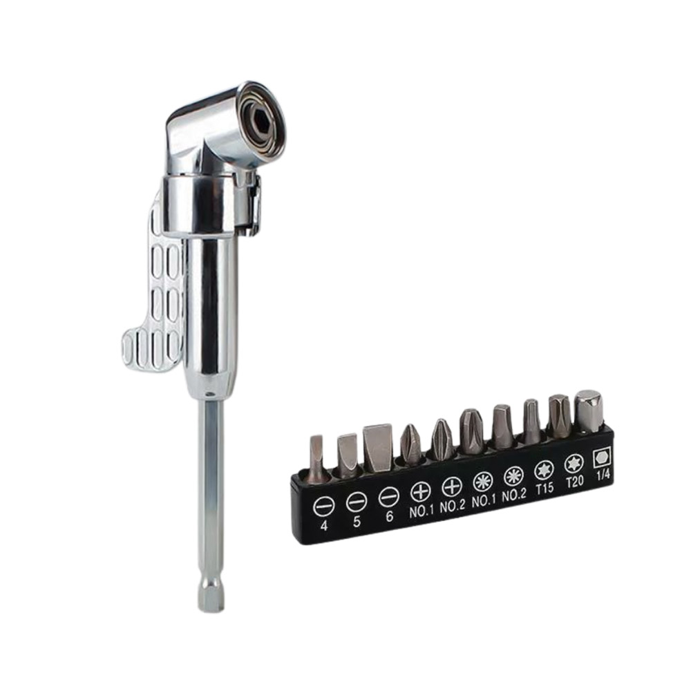 L-shaped drill corner arm - 105-degree long corner arm + 10-piece bit set, , large