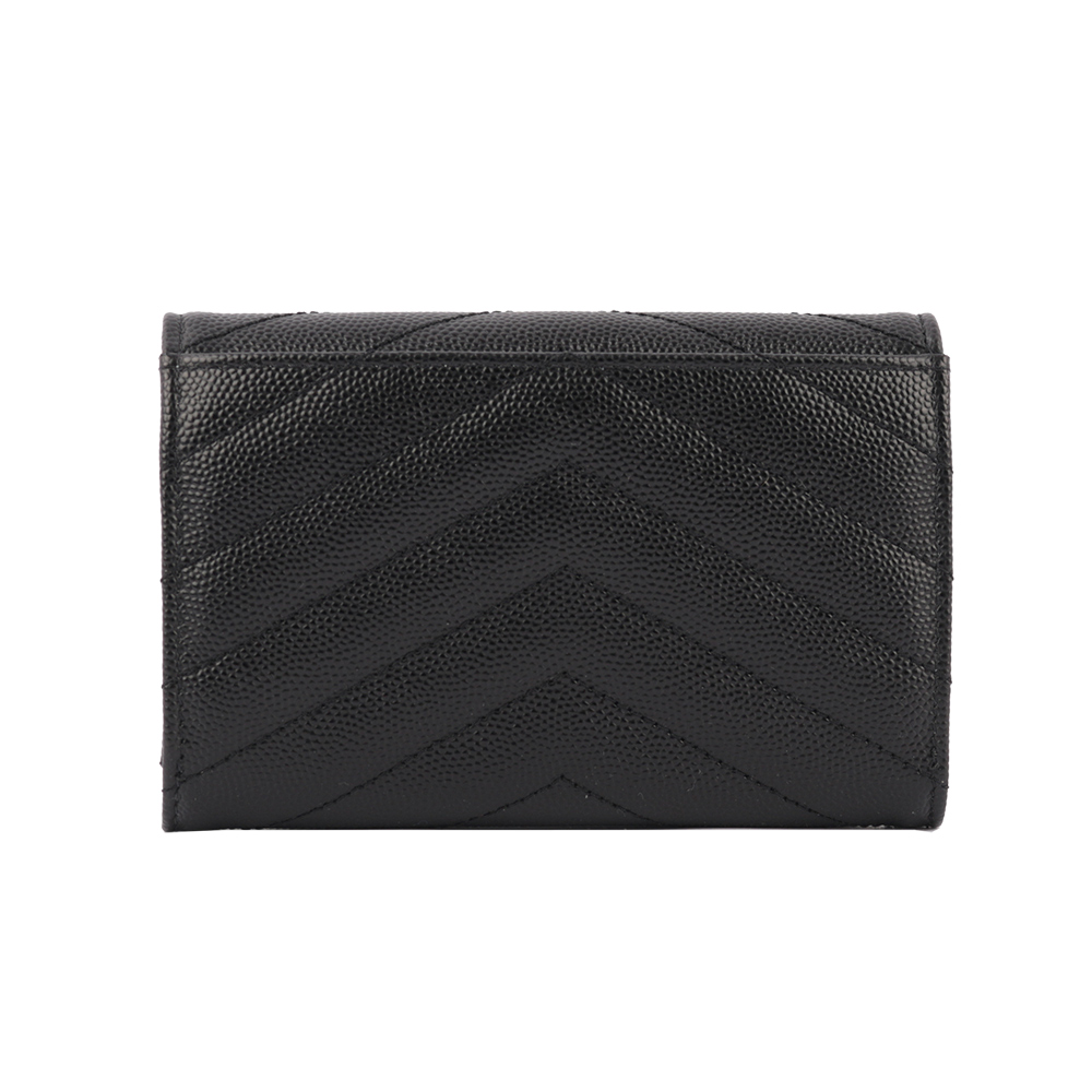 YSL 山形紋荔枝皮金字logo小卡/短夾/黑色, , large