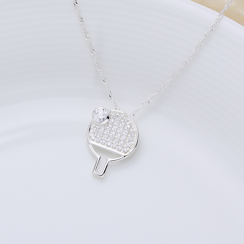 【Angel & Me】Table Tennis Racket 5A CZ s925 sterling silver necklace gift, , large