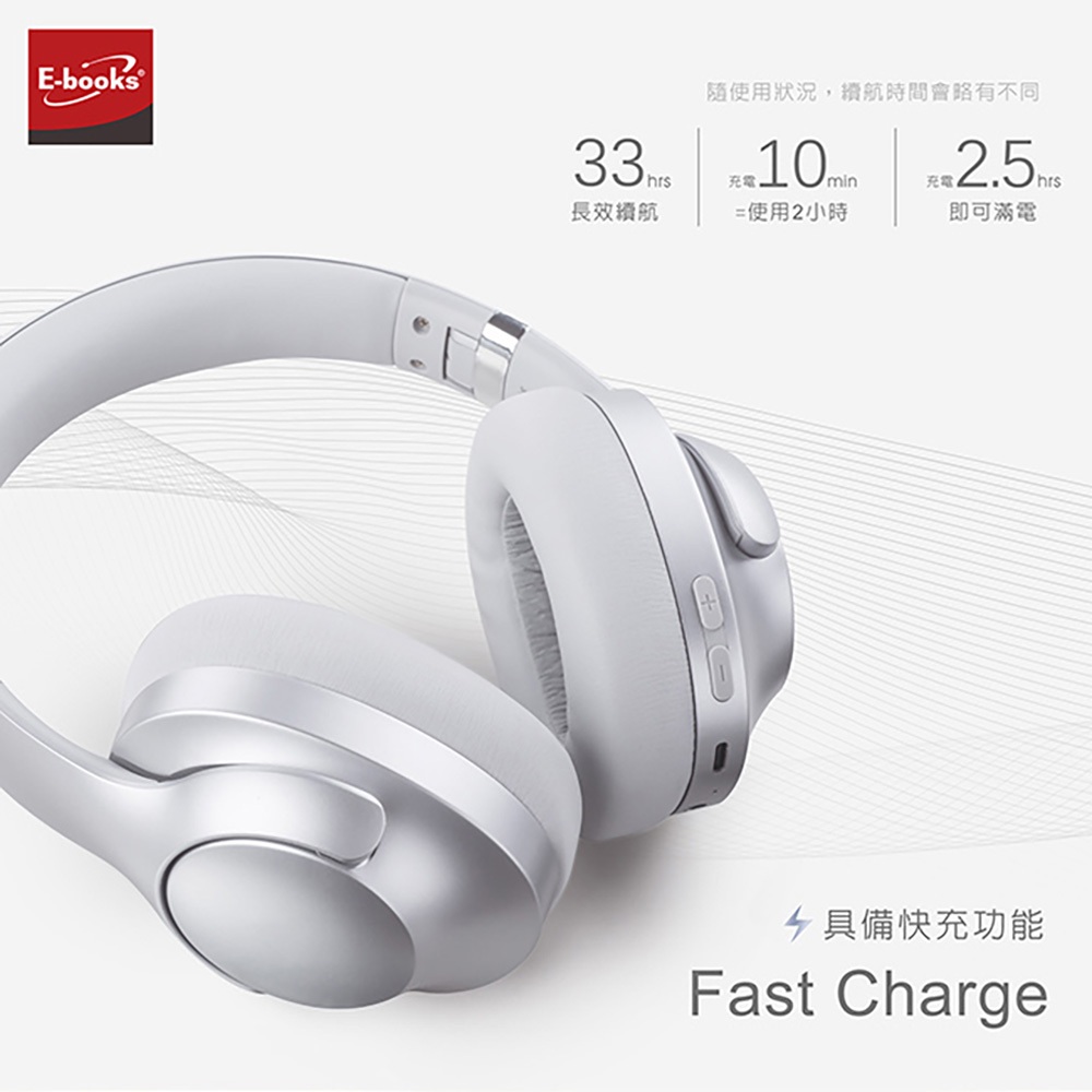 E-books SS64 Bluetooth Headset Microphone ANC Noise Cancellation Fast Charging Foldable Support iOS/Android, , large