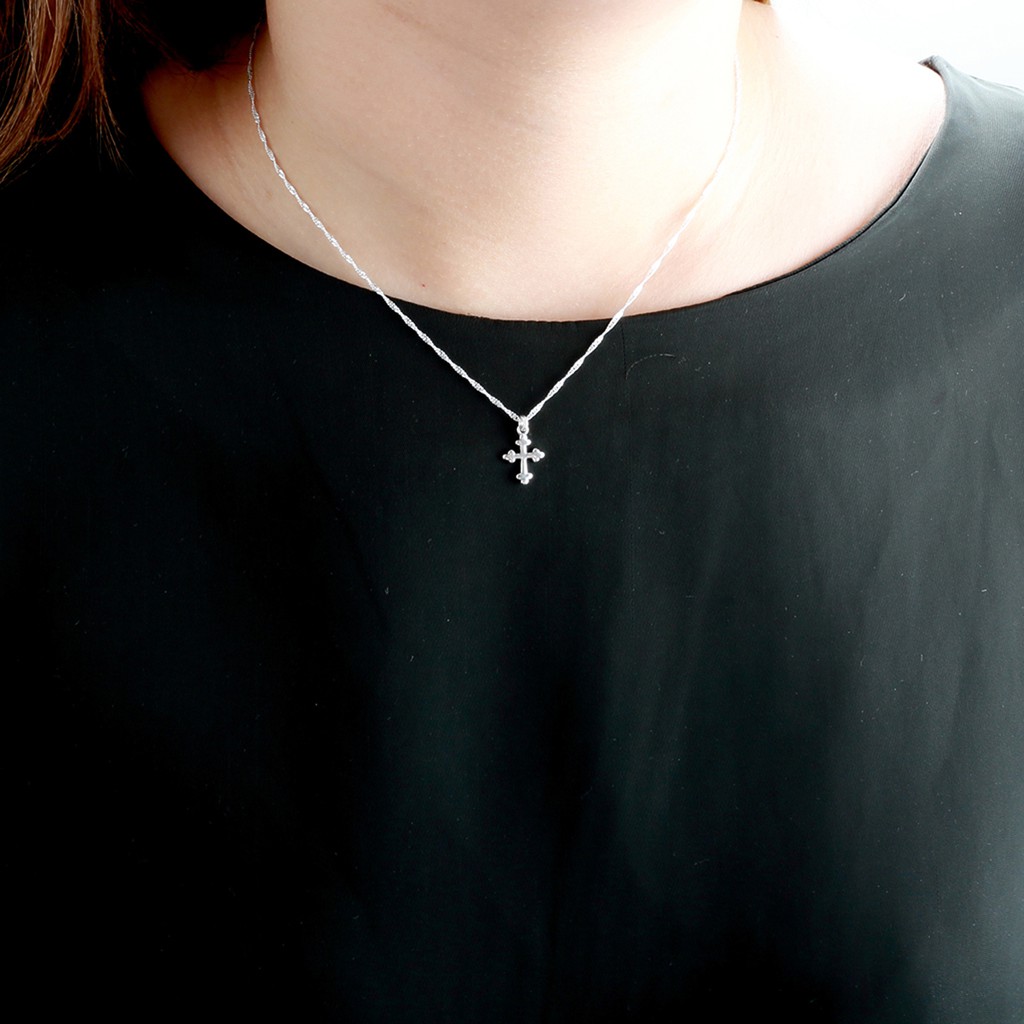 【Angel & Me】Simple Budded Cross (small) s925 sterling silver necklace gift, , large
