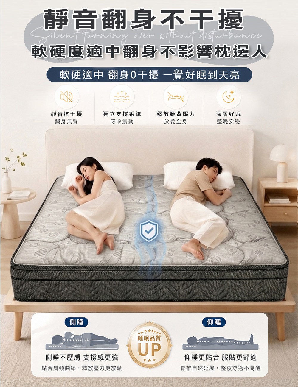 預購【Moonulune 柔月家居】雲境石墨烯乳膠護框獨立筒床墊標準雙人5尺x6.2尺高度26公分, , large