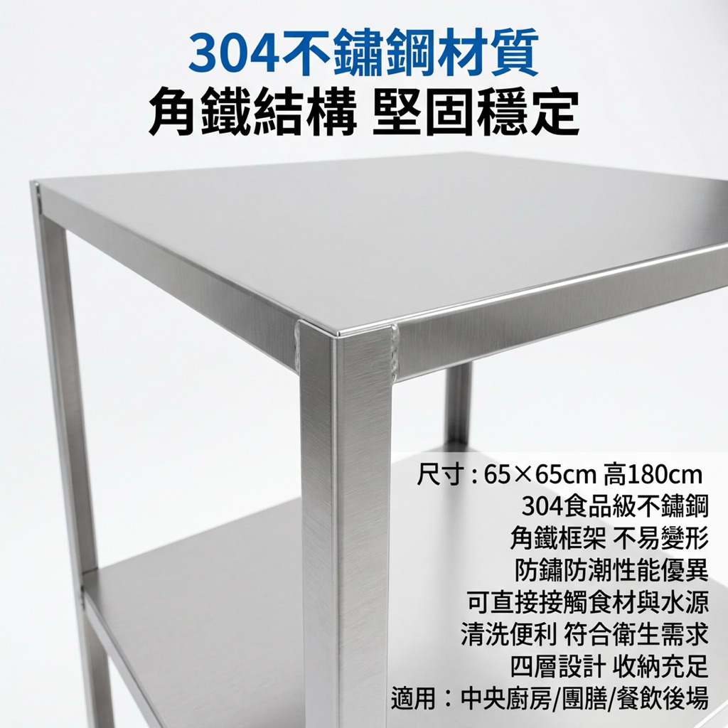 【 SHAONIANNA.TW 】中央廚房用白鐵不鏽鋼四層層架｜一體成型｜防水可接觸水 65&times;65&times;180cm, , large