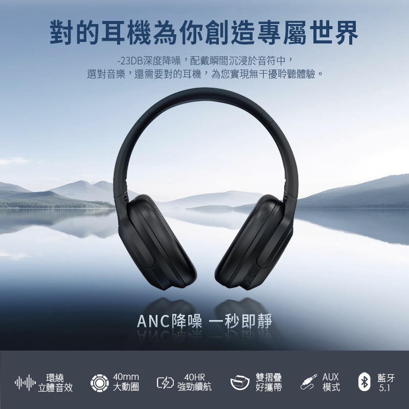 【miuzic沐音】ANC降噪沉浸式立體聲無線藍牙頭戴式耳機 E1, , large