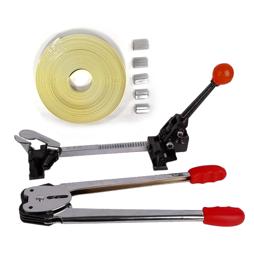 Manual strapping machine tensioner + strapping pliers (5 strapping buckles + 10 meters of strapping tape), , large