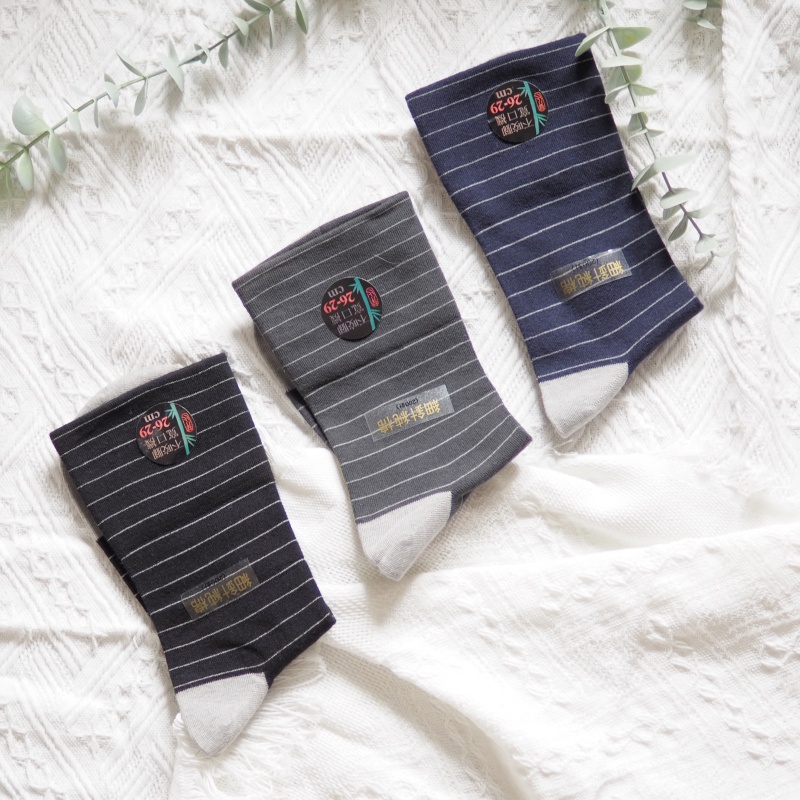 [Kaimei Cotton Industry] 12 pairs set, random and excellent, MIT made in Taiwan, antibacterial and deodorizing bamboo charcoal wide-mouth health socks, striped style, , large