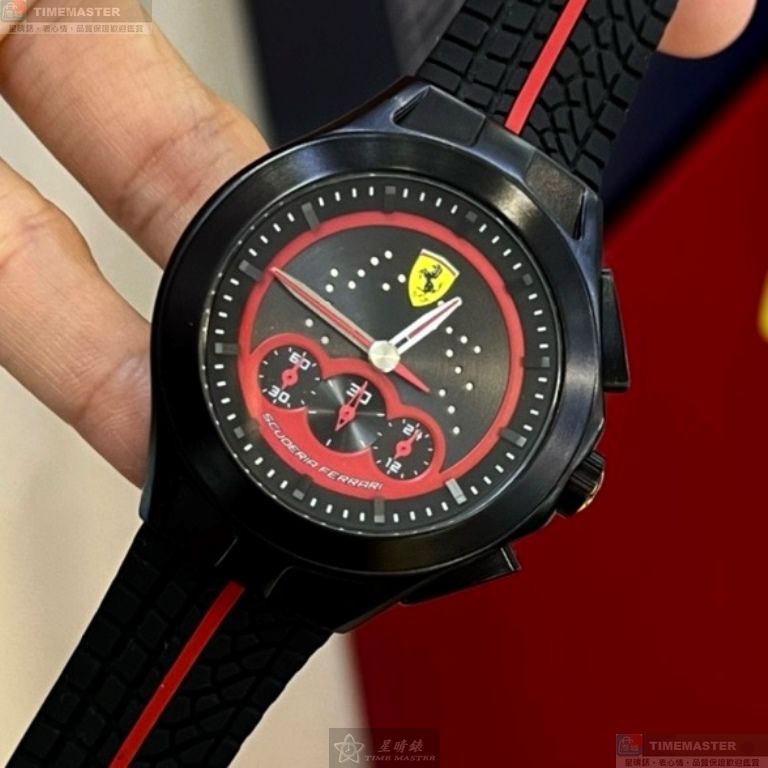 [星晴錶業]FERRARI手錶,46mm,FE00110黑色錶面黑錶殼深黑色精鋼錶帶款, , large