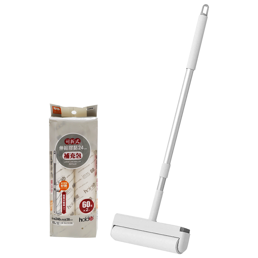 可折式伸縮膠黏拖把-24cmx1組+膠黏補充包-24cm-2入x3包, , large
