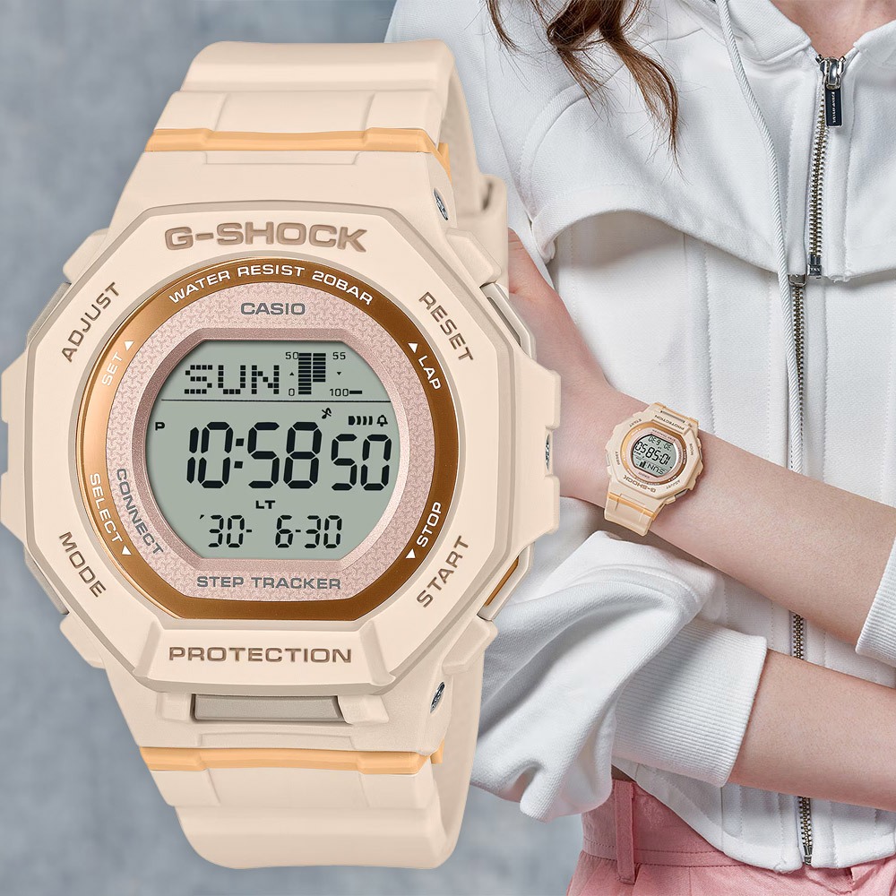 CASIO 卡西歐 G-SHOCK 計步藍芽手錶 柔和色調女錶 GMD-B300-4, , large