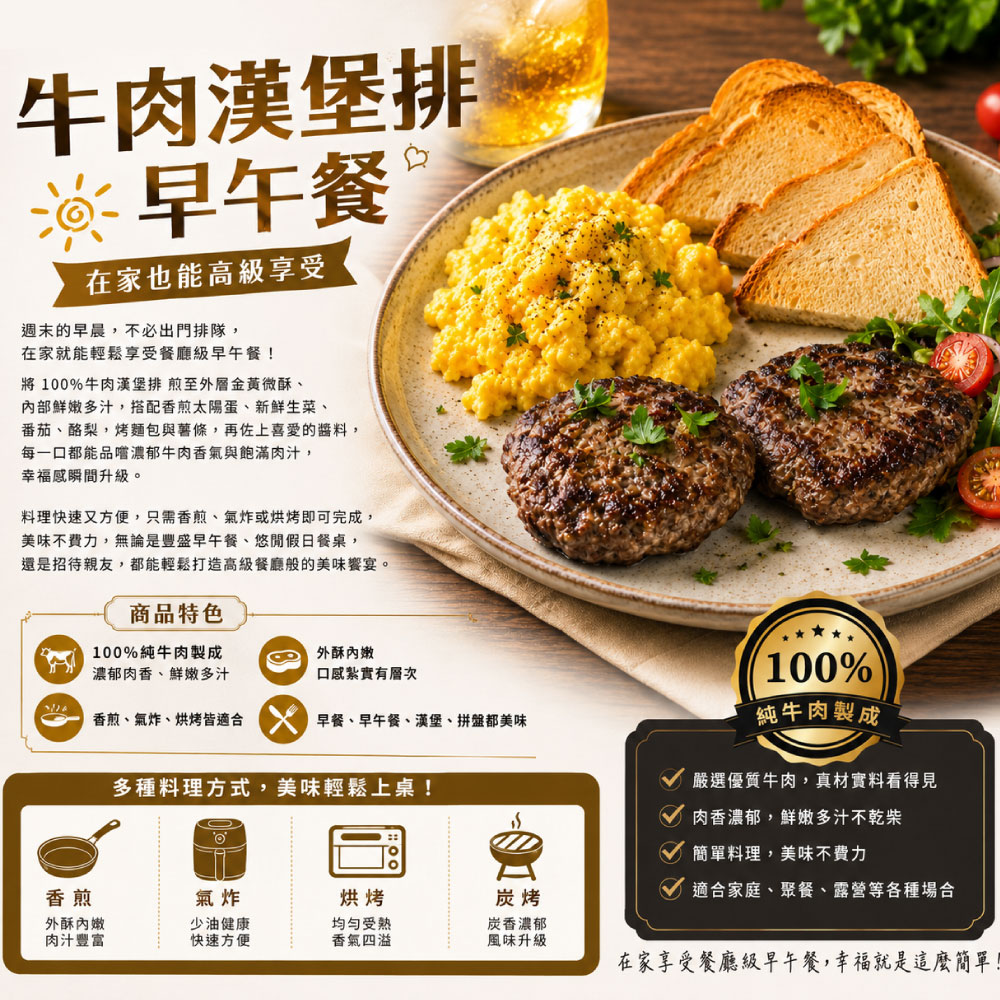 豪鮮牛肉 美式薄片牛肉漢堡排1片(100g&plusmn;10%/片), , large