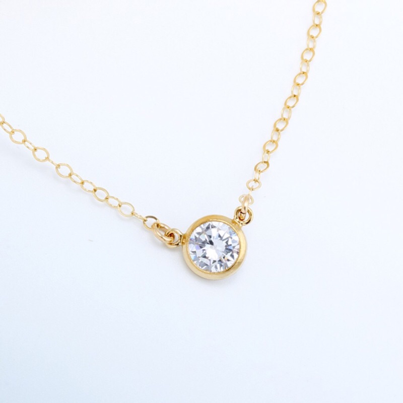 【Angel & Me】14KGF Gold-filled CZ Single Swiss Diamond Necklace birthday gift, , large