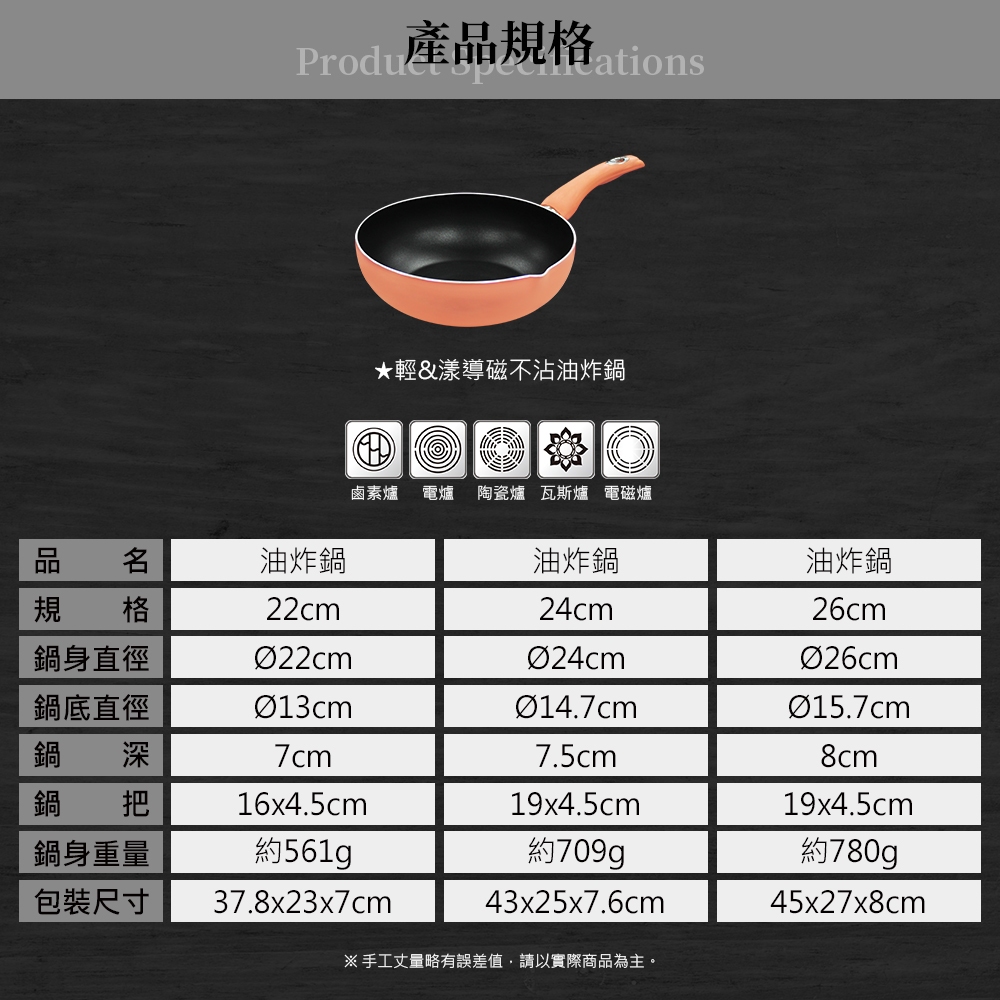Miyaco 米雅可 輕漾導磁不沾油炸鍋單柄不沾鍋平底鍋湯鍋IH 22cm-Leidea樂德兒, , large