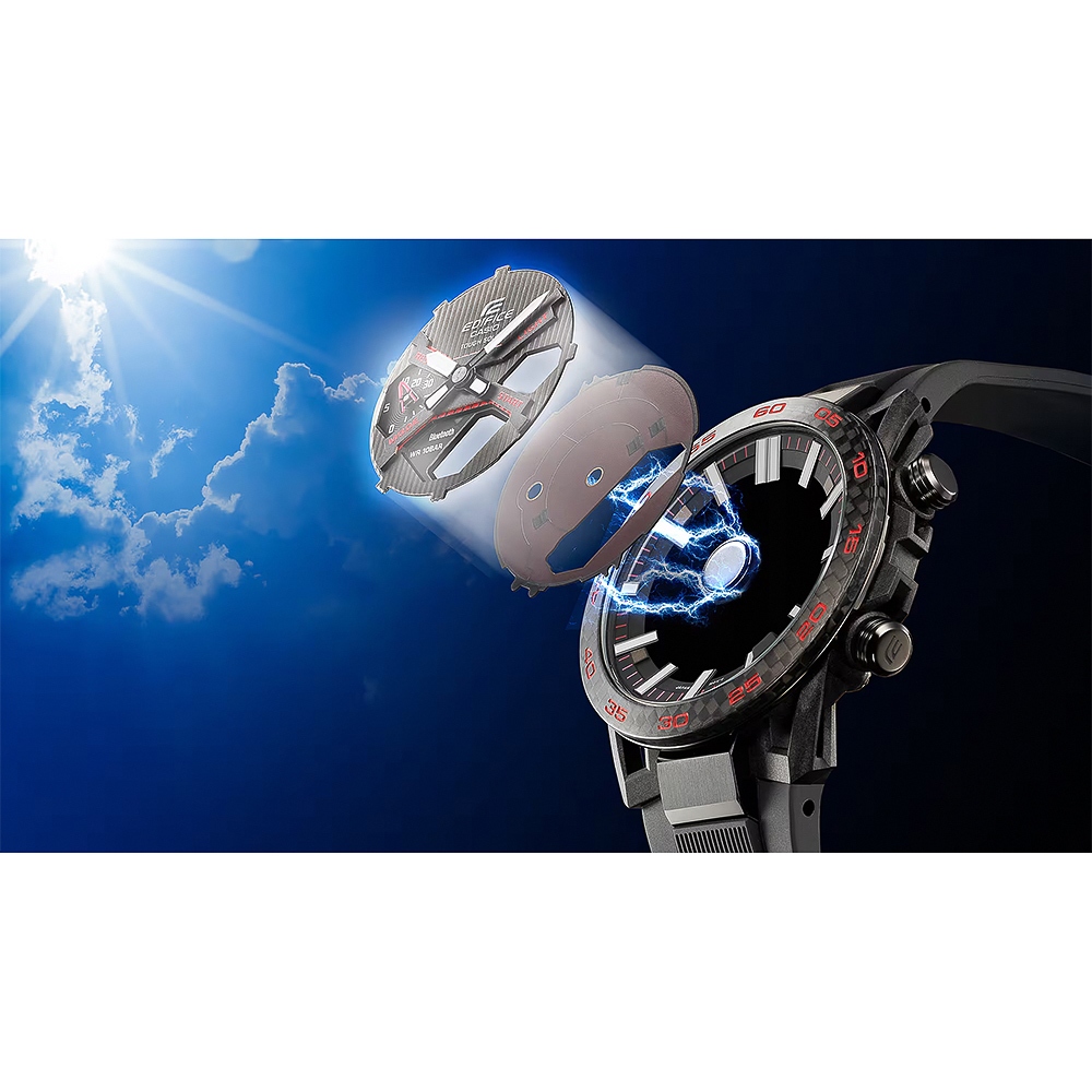 CASIO 卡西歐 EDIFICE 賽車方格旗 太陽能藍芽手錶-黑x黃色 ECB-2200RC-1A9, , large