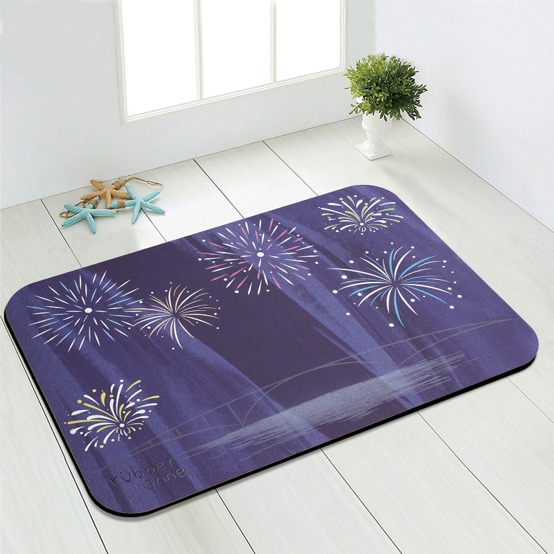 【怪獸】rubber anne 10秒頂吸 夜光版 軟式珪藻土吸水地墊 花火節 (60x40cm) -紫系列, , large