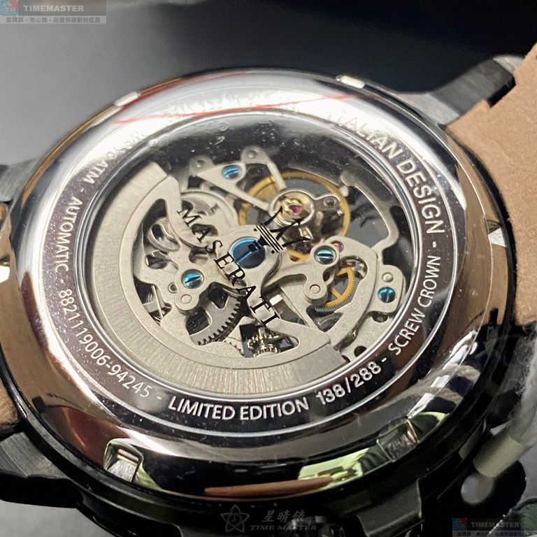 [星晴錶業]MASERATI手錶,46mm,R8821119006機械鏤空錶面黑錶殼深黑色真皮皮革錶帶款, , large