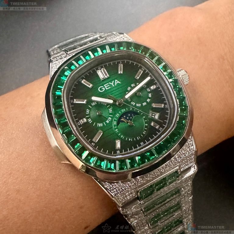 [星晴錶業]GEYA手錶,42mm,G78152GWN墨綠色錶面銀錶殼銀色精鋼錶帶款, , large
