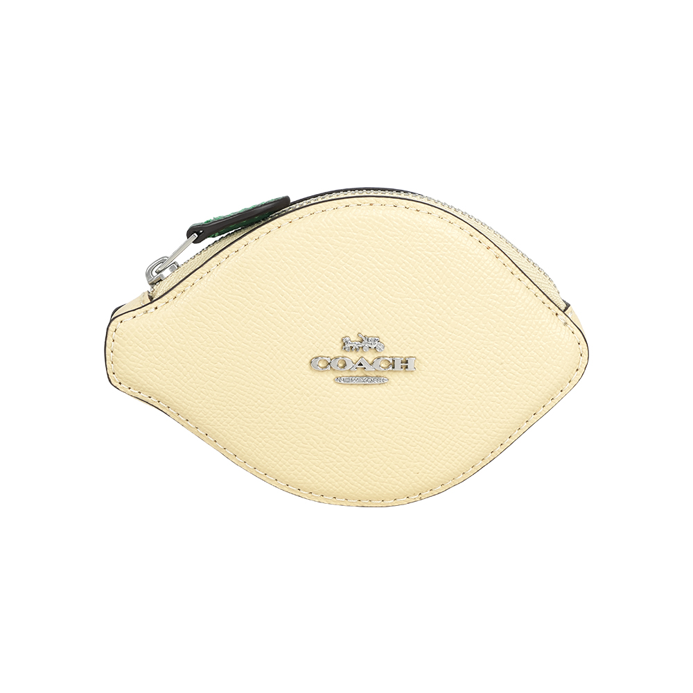 COACH 銀字Logo 防刮皮革檸檬造型拉鍊零錢包(月光黃), , large