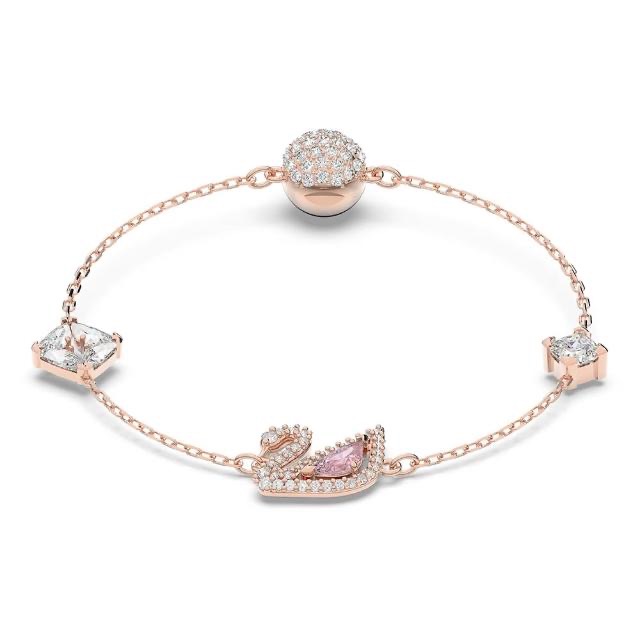 SWAROVSKI 施華洛世奇 Dazzling Swan 水晶天鵝磁扣手鍊-玫瑰金/尺寸S(5485876), , large