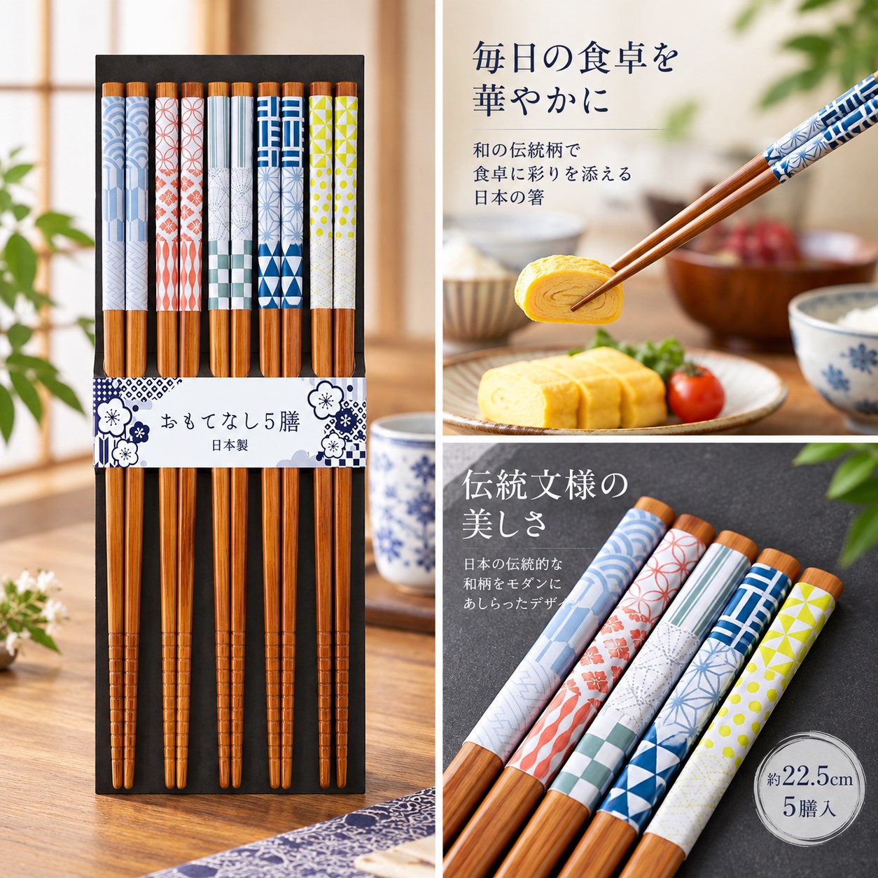 【HIYASU日安工坊】日本工藝箸-幾何圖形-5雙入, , large