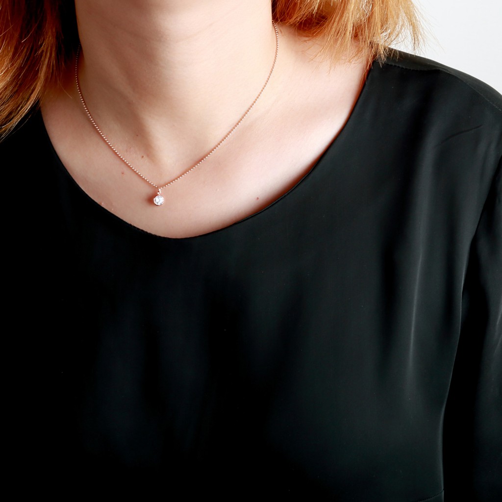 【Angel & Me】14KGF rose gold single Swiss diamond zircon cz necklace gift, , large