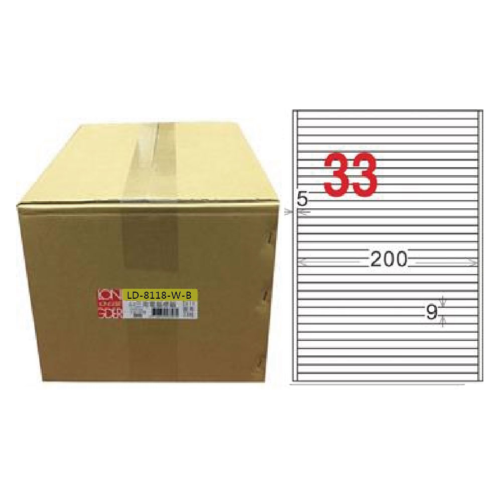 【龍德】LONGDER 三用電腦標籤 A4 33格 圓角 9*200mm白色1000張/箱 LD-8118-W-B(適用雷射、噴墨、影印), , large