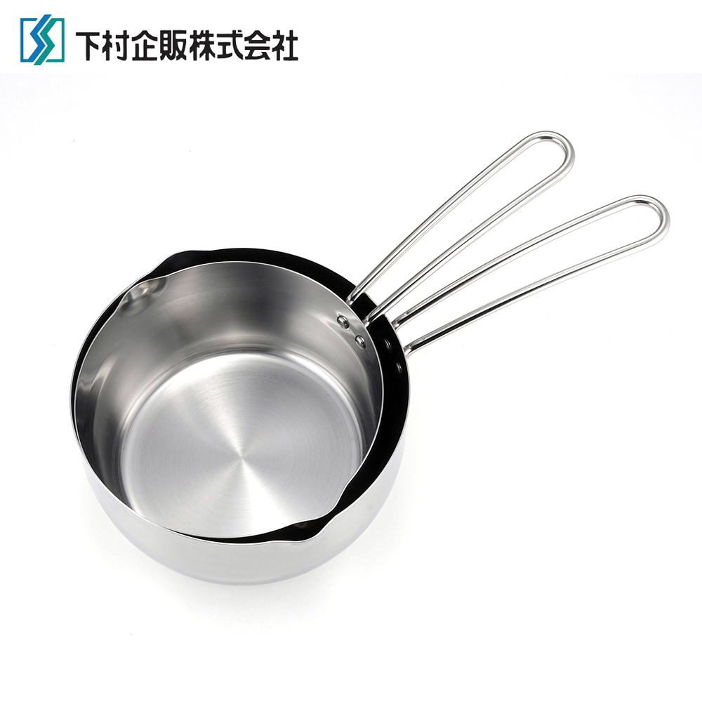 【Shimomura Kihan】Japan-Made All-Stainless Steel Instant Noodle Pot Single-Handle Saucepan Set of 2 (16cm + 18cm / Dishwasher-Safe), , large