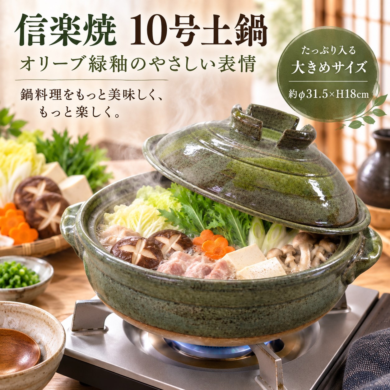 【HIYASU日安工坊】日本信樂燒10號砂鍋-橄欖綠釉, , large
