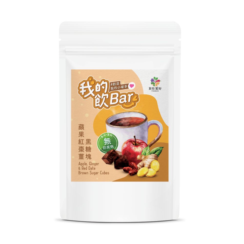 FOODHO Bubble Bar Brown Sugar Cubes &ndash; Apple, Ginger & Red Dates | 17g x 6 Cubes | Vegan | Individually Wrapped | No Preservatives, , large