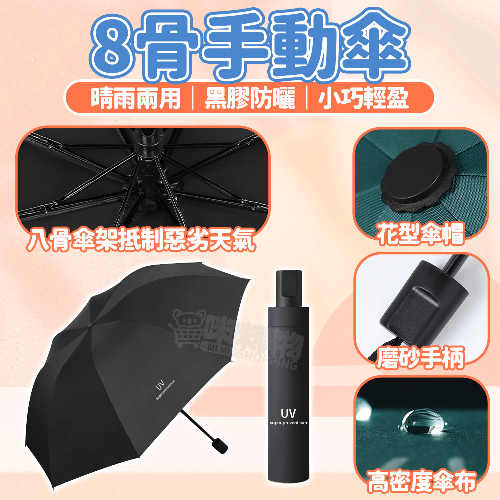 【咪咪購物】VID 雨傘 折疊傘 8骨｜手動｜黑色｜晴雨兩用, , large
