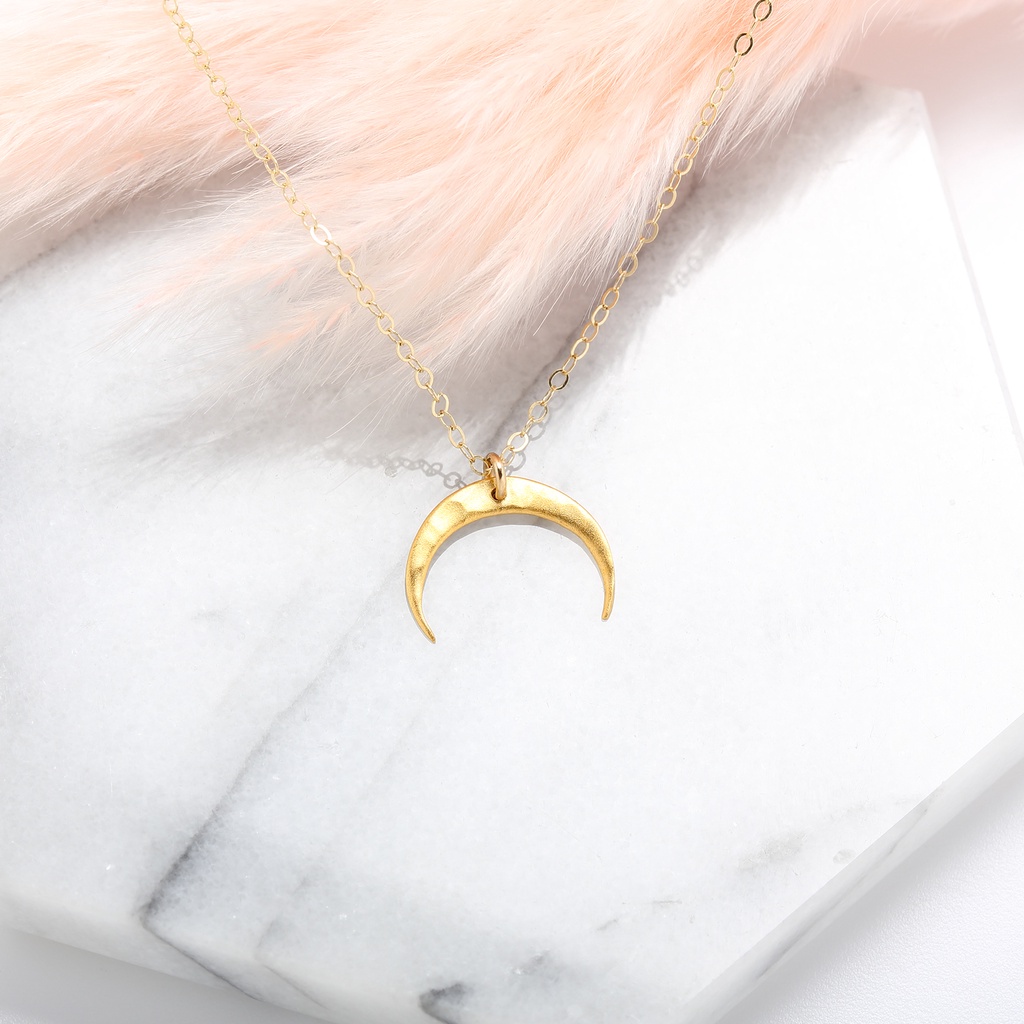 【Angel & Me】Hammered Moon s925 sterling silver 24k gold-plated necklace, , large