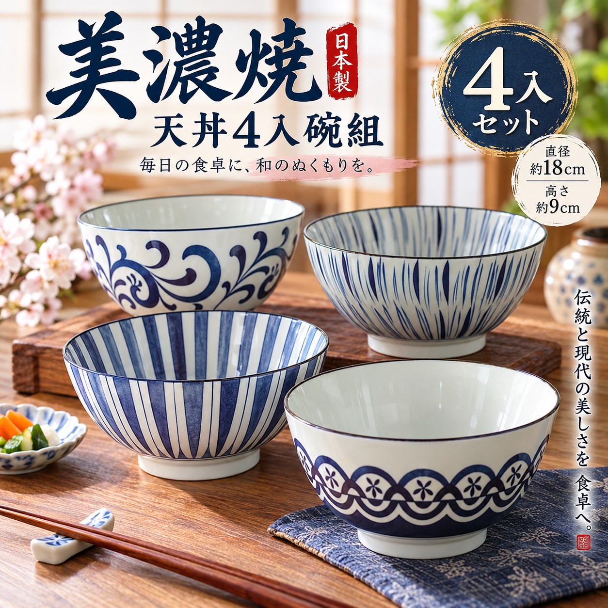 【HIYASU日安工坊】美濃燒天丼4入碗組, , large
