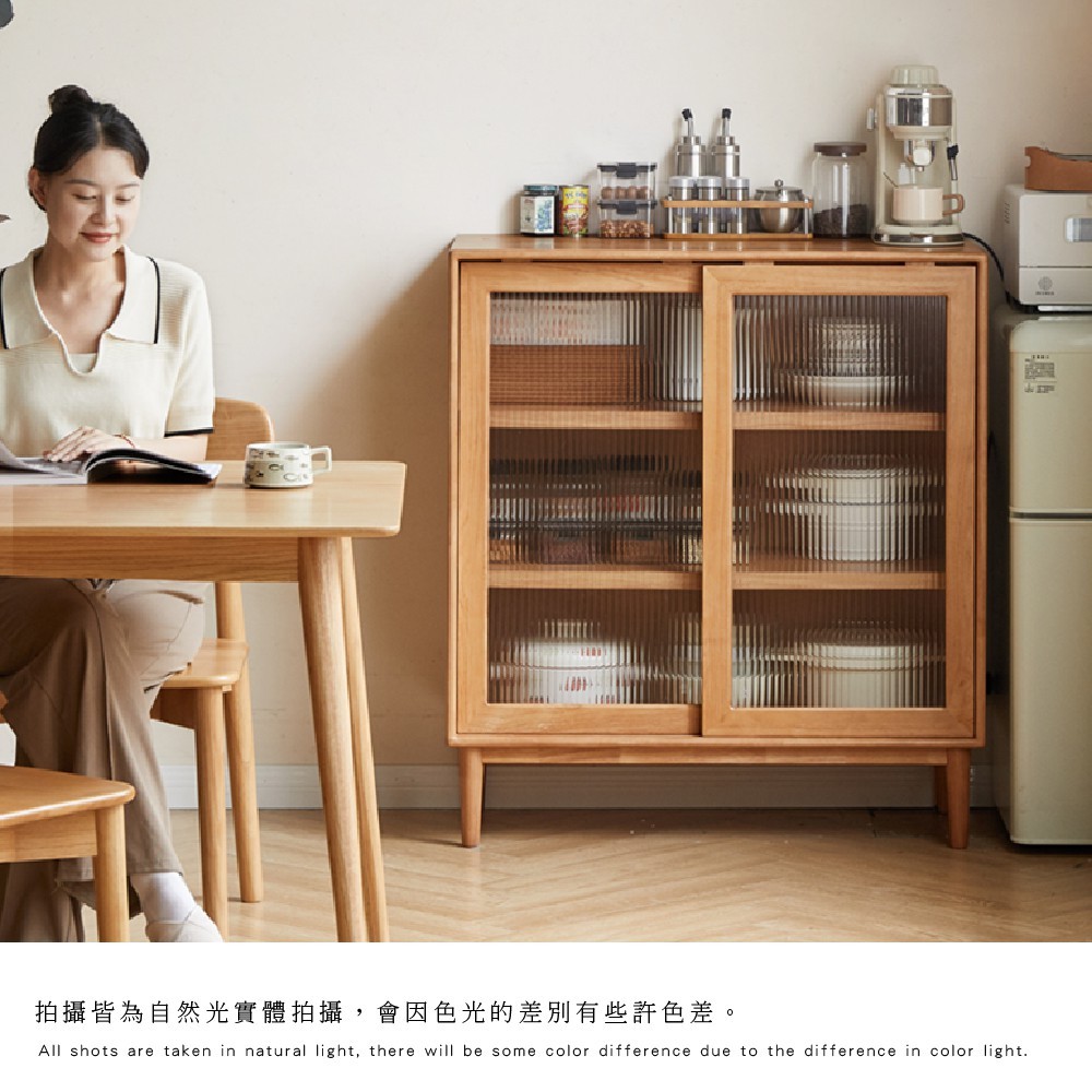原木餐邊櫃 收納櫃 長虹玻璃餐櫃 廚房邊櫃 餐具櫃 Y520Q01, 原木色, large