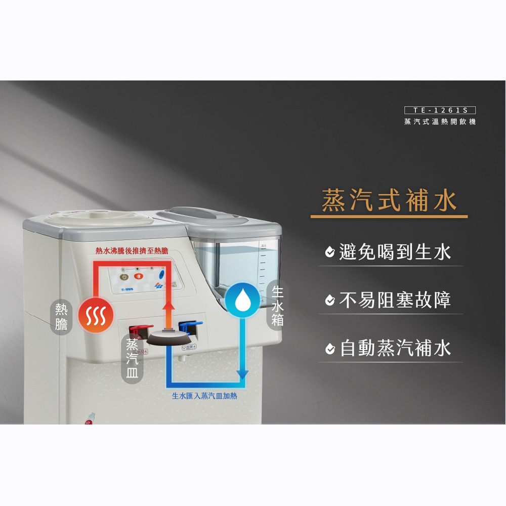 東龍 蒸汽式溫熱開飲機 TE-1261S, , large