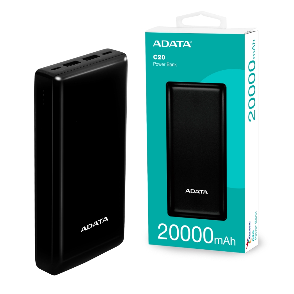 【ADATA 威剛】C20 黑色 20000mAh 行動電源 簡約設計 輕便攜 QC/PD 快充, , large