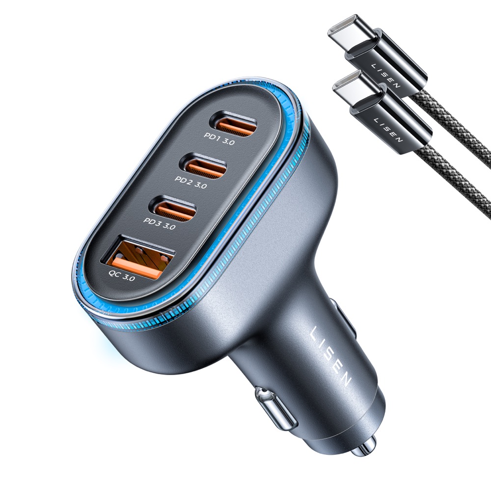 【LISEN】36W+65W 4孔車載充電器 2E7104 車充 車用充電器 點菸器 點煙器, , large