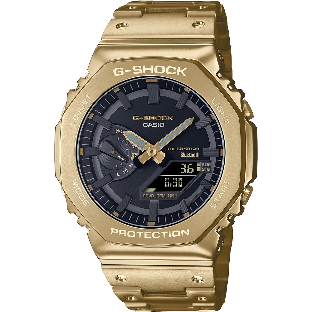 CASIO卡西歐 G-SHOCK 八角 全金屬版 太陽能藍芽雙顯手錶-金 GM-B2100GD-9A, , large