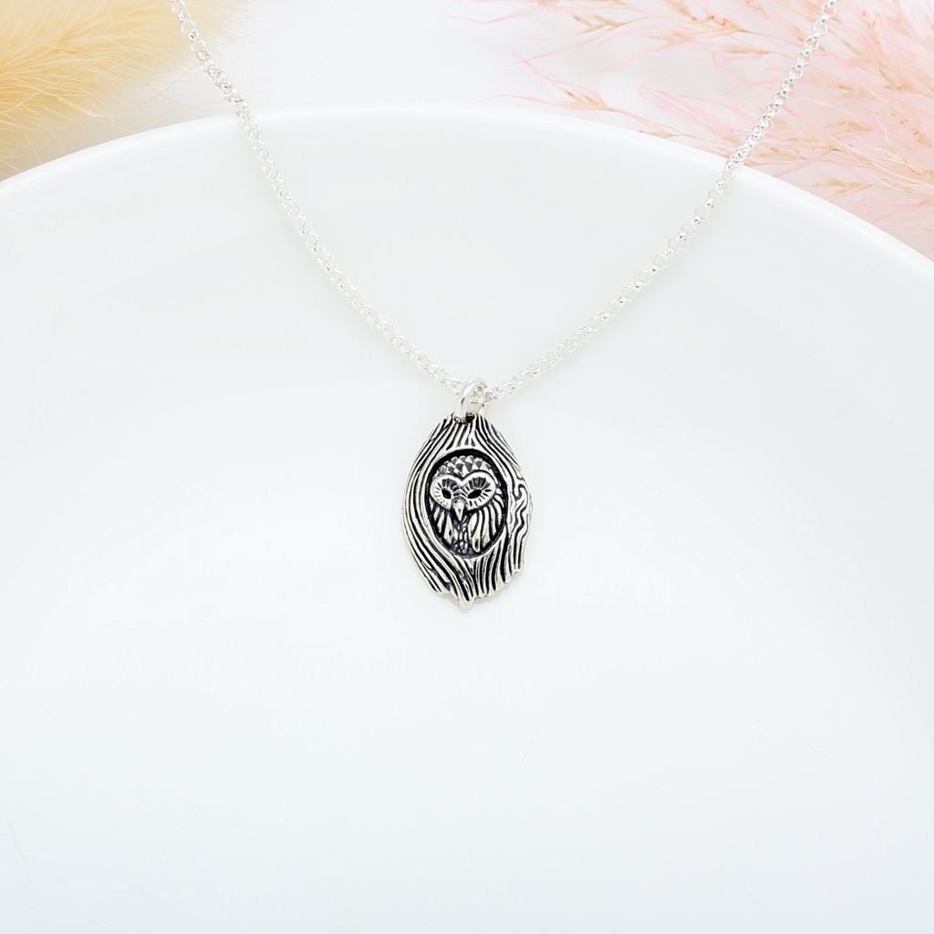 【Angel & Me】Owl in a tree hole s925 sterling silver necklace handmade gift, , large