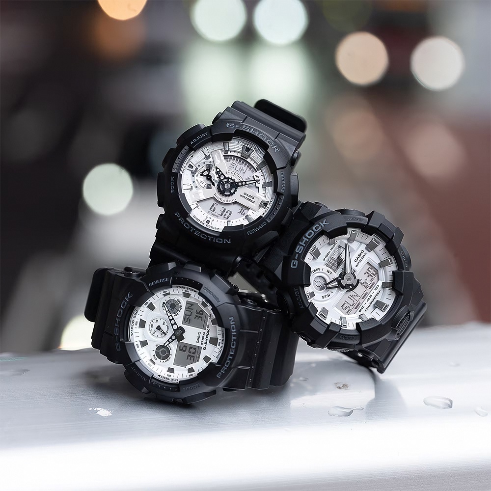 CASIO 卡西歐 G-SHOCK 黑白經典雙顯手錶 GA-100WD-1A, , large