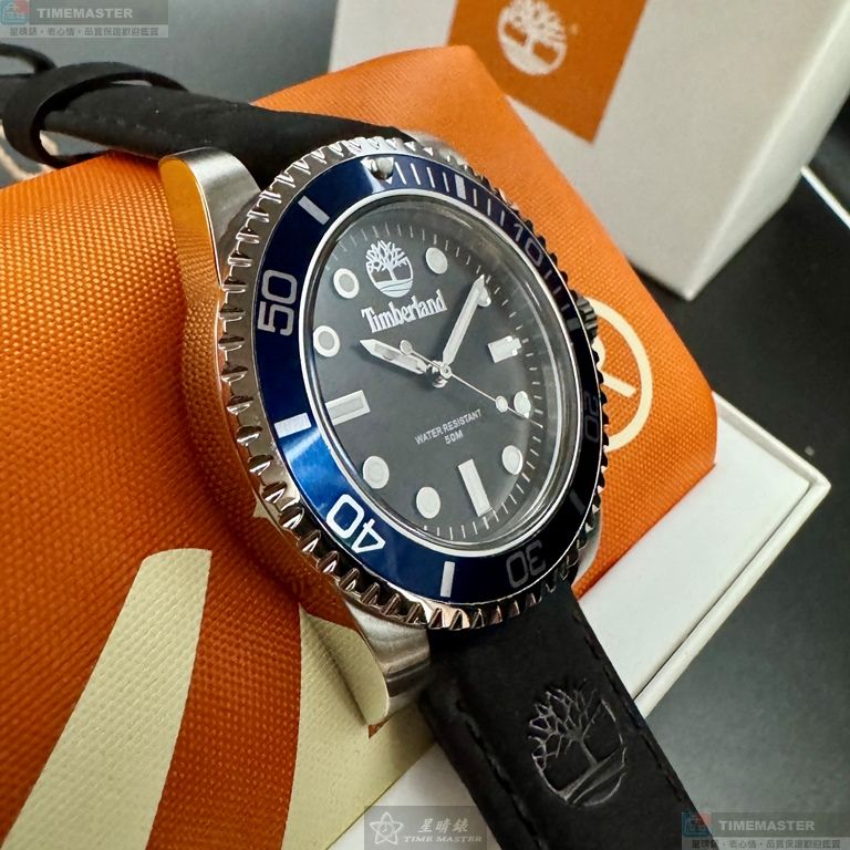 [星晴錶業]新品牌手錶,42mm,TL57207黑色錶面寶藍錶殼深黑色真皮皮革錶帶款, , large