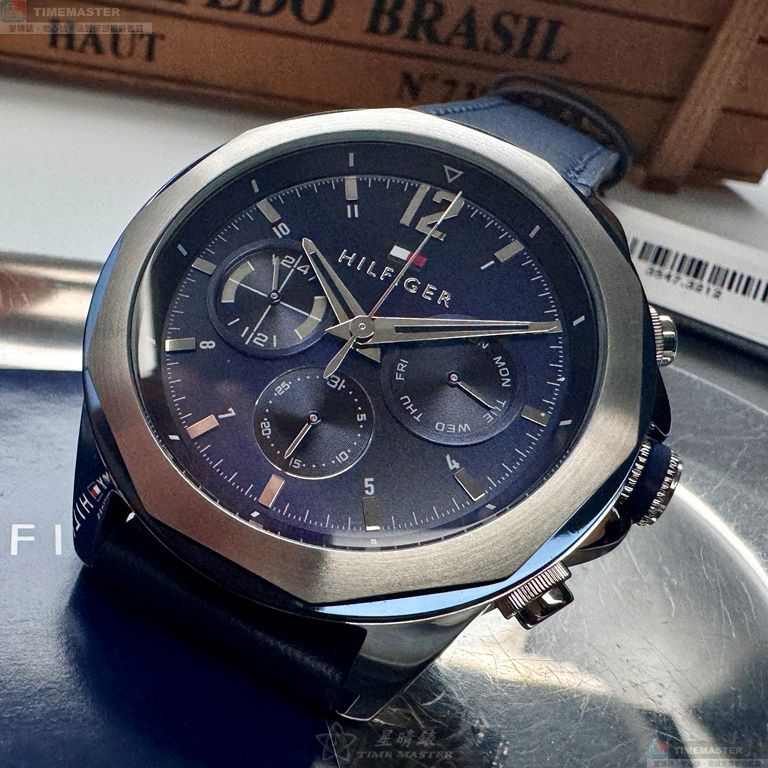 [星晴錶業]TommyHilfiger手錶,46mm,TH00064寶藍色錶面銀藍雙色錶殼寶藍真皮皮革錶帶款, , large